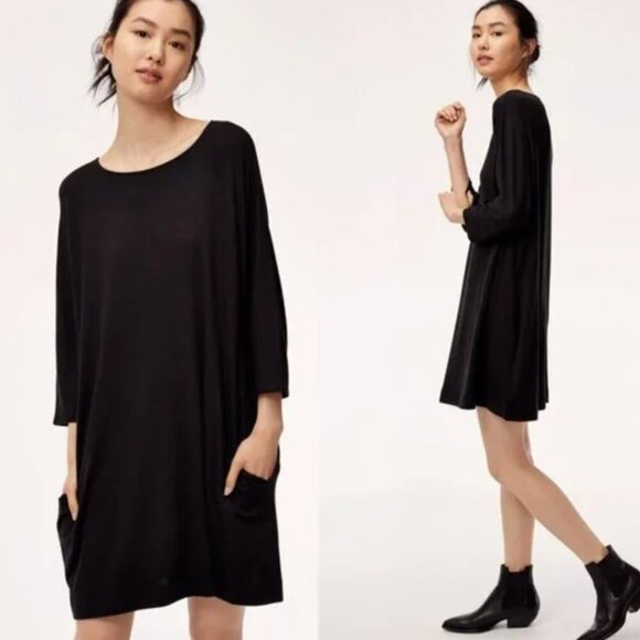 WILFRED FREE ARITZIA Cober T-Shirt Dress Black Knit Relaxed Fit Mini Shift Dress - Picture 4 of 16
